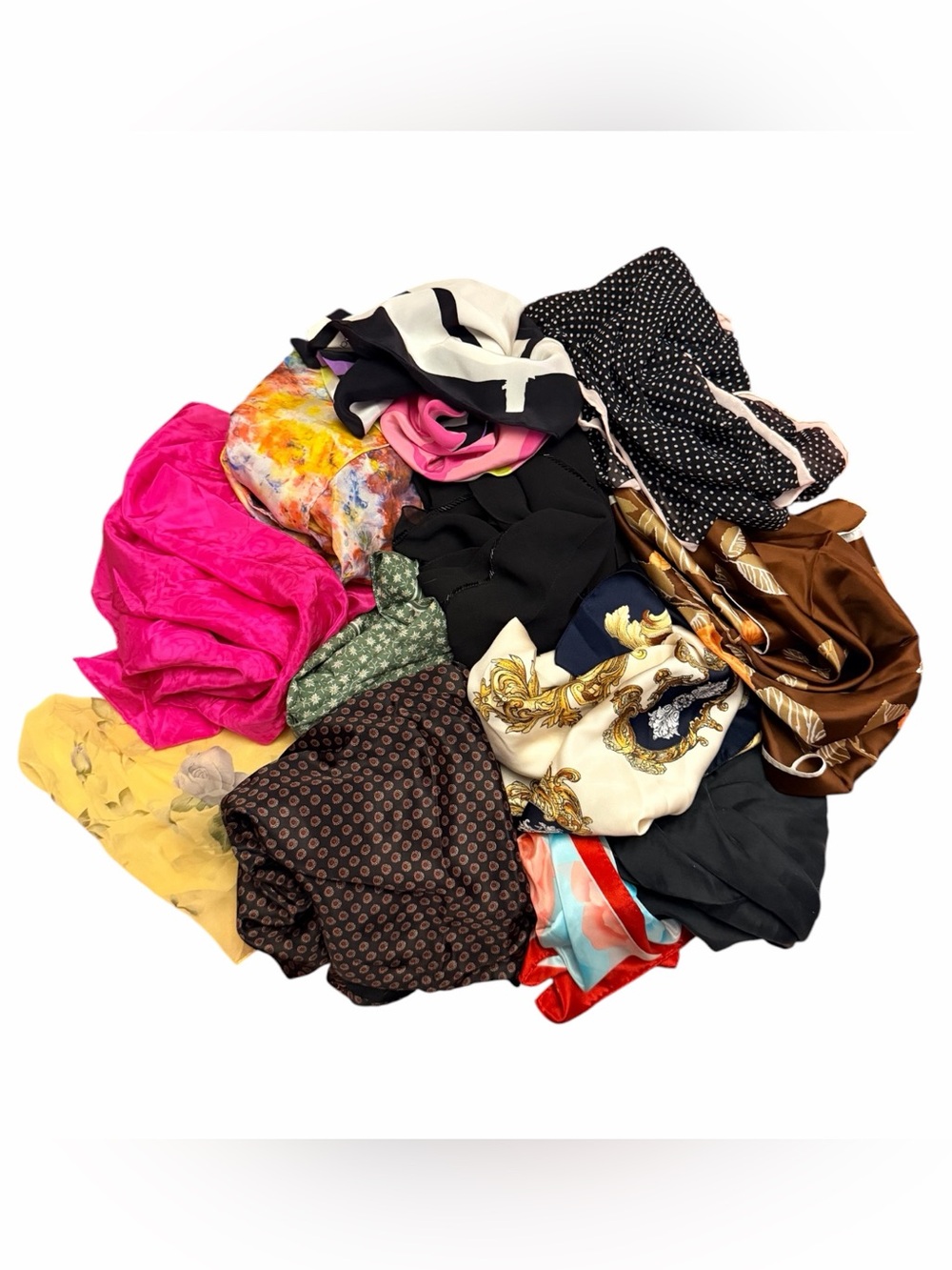 Bundle of 12 Vintage Scarves- Silk, Polyester, Cotton & some Designer